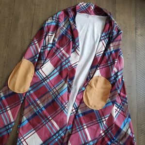 XL Plaid Boutique Cardigan with Elbow Patches